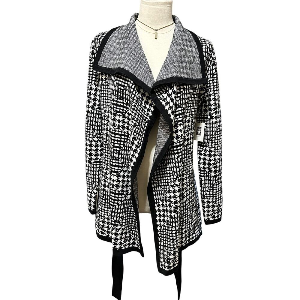 Anne Klein Houndstooth Belted Cardigan Sweater Women's Jacket Size Small NWT - Picture 2 of 13